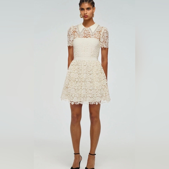 Self Portrait Ivory Guipure Mini Dress US 10 - Picture 8 of 14
